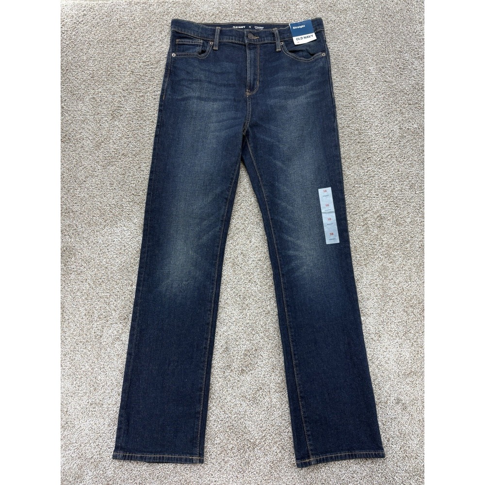 Old Navy Straight Jeans Young Mens 18 Built-In Flex Blue Bay Waves Dark Wash NWT